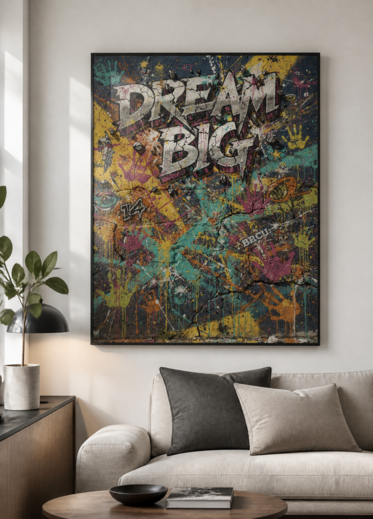 Dream Big Graffiti Street Art Wall Poster – Urban Motivational Wall Art Print