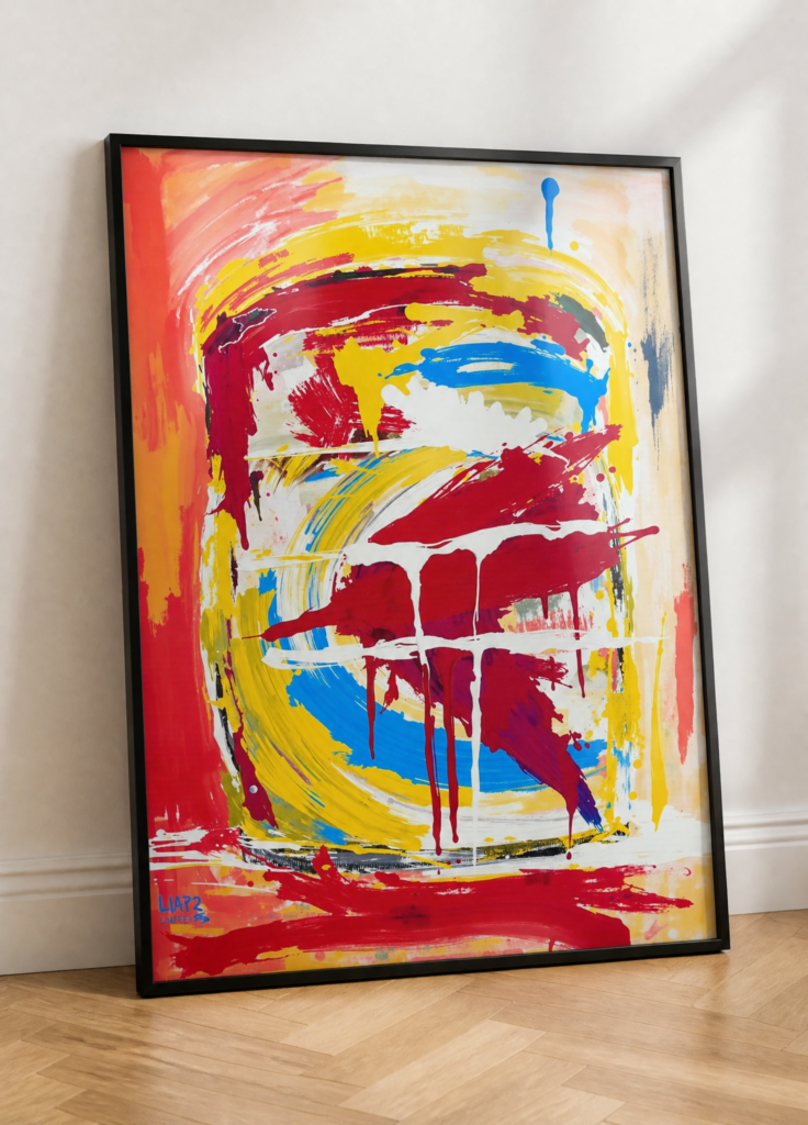 Abstract Expressionist Primary Colors Wall Art Print - Bold Red Yellow Blue Painting