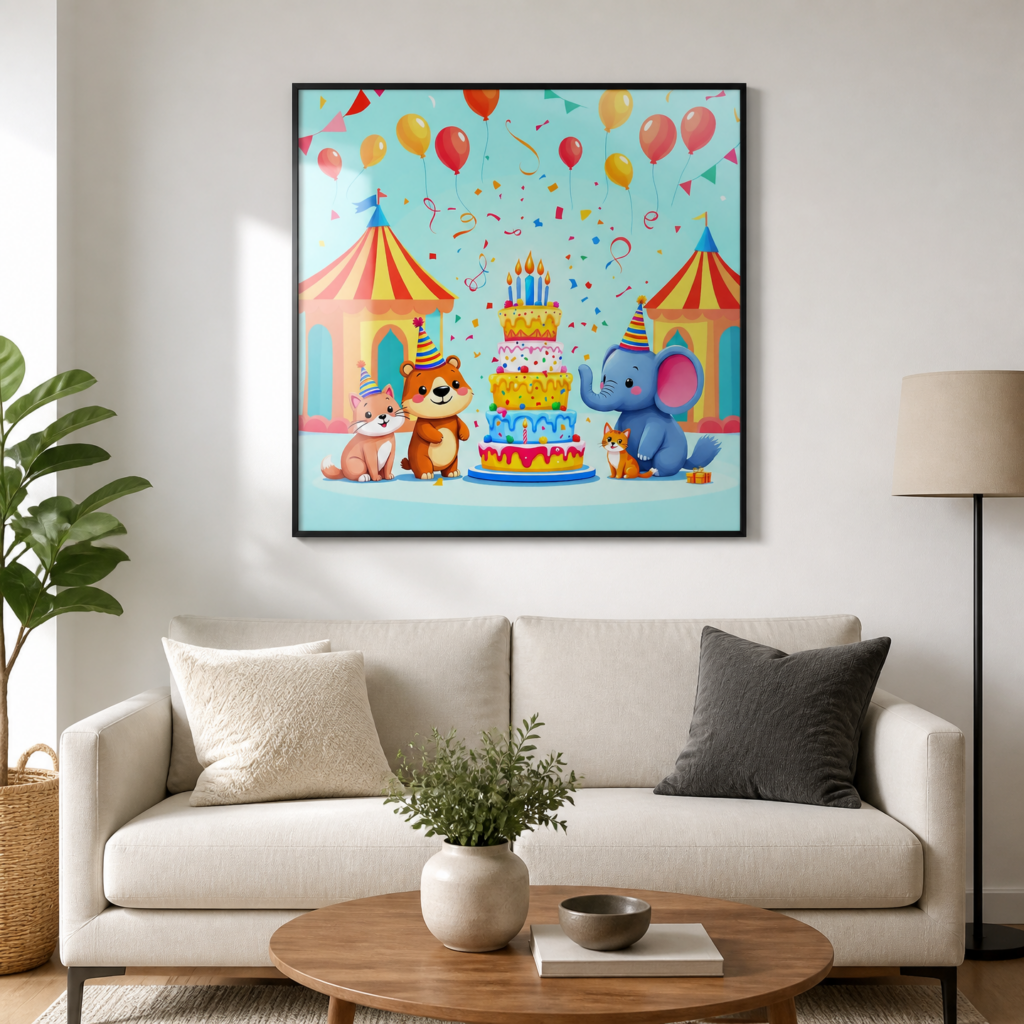 Cute Animal Birthday Party Cartoon Wall Art Poster for Kids Room