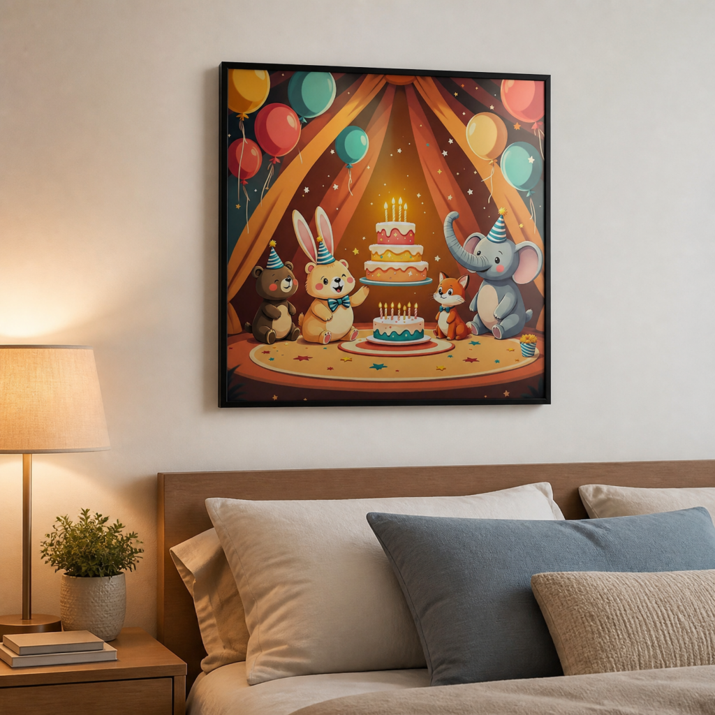 Cute Animal Birthday Party Circus Tent Wall Art Print - Kids Room Decor