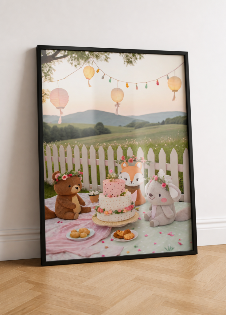 Woodland Animals Garden Party Nursery Wall Art Print - Whimsical Kids Room Decor