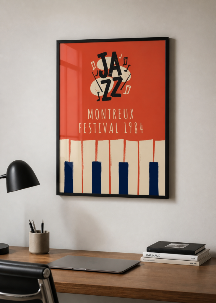 Montreux Jazz Festival 1984 Vintage Poster | Retro Music Wall Art | Piano Keys Print