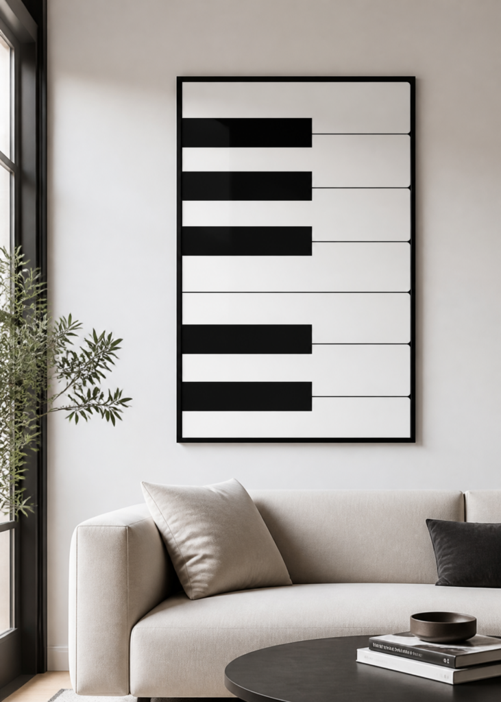 Minimalist Piano Keys Wall Art Poster | Black White Music Print | Modern Music Room Decor
