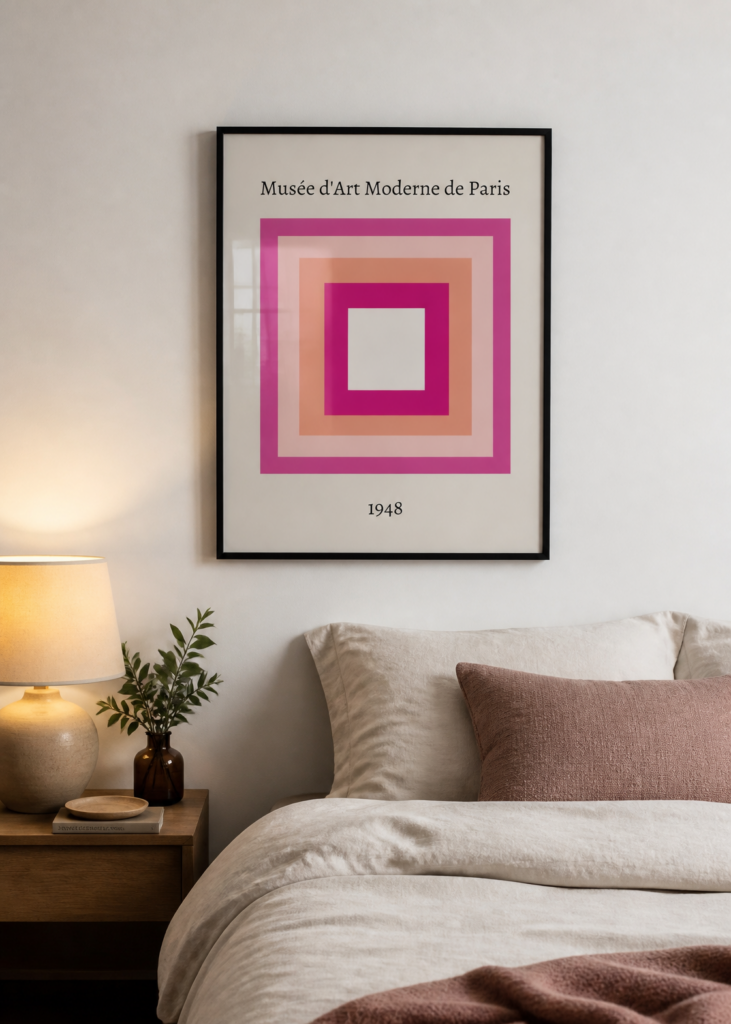 Musée d'Art Moderne de Paris 1948 – Geometric Concentric Squares Abstract Art Print | Pink Magenta Wall Poster 50x70cm