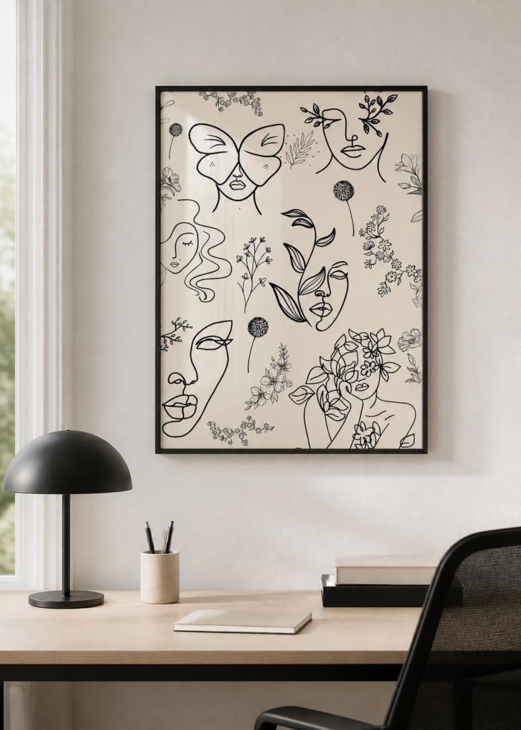 Minimalist Line Art Women Faces Botanical Poster | Abstract Female Portrait Wall Art | Boho Floral Print