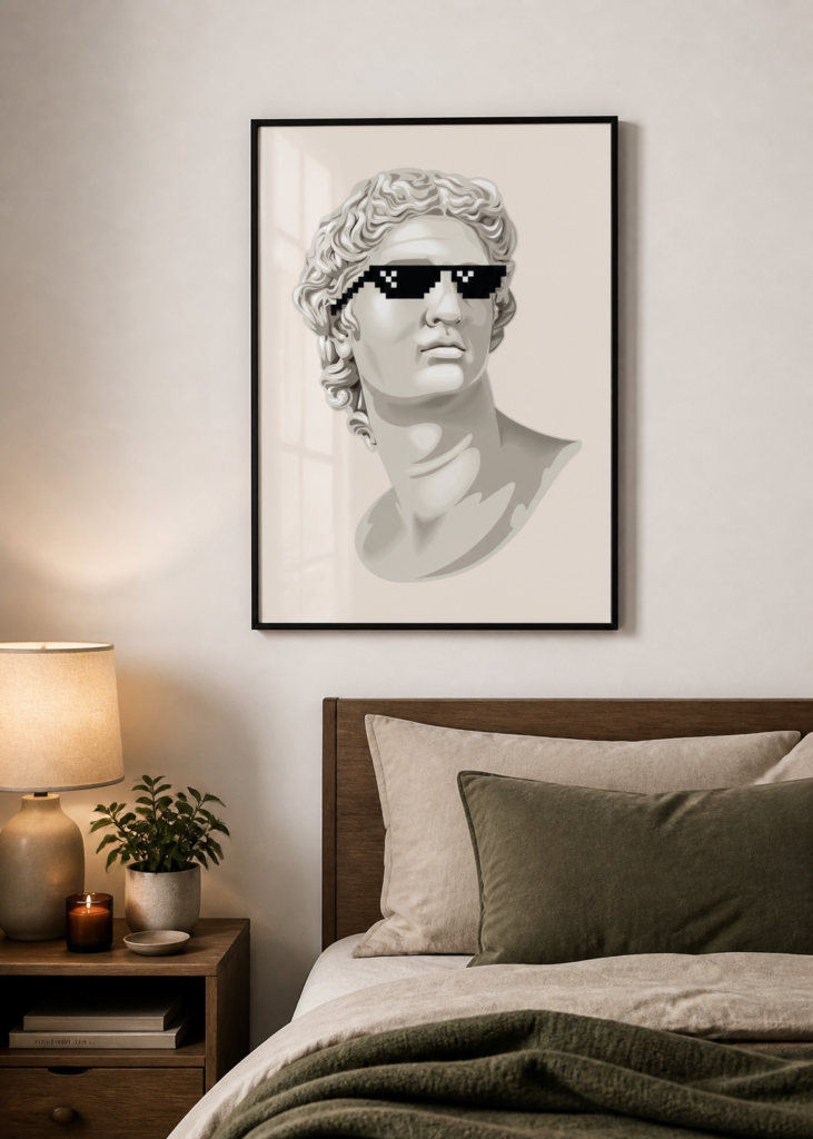 Apollo Greek Statue with Pixel Sunglasses Poster | Vaporwave Classical Art Print