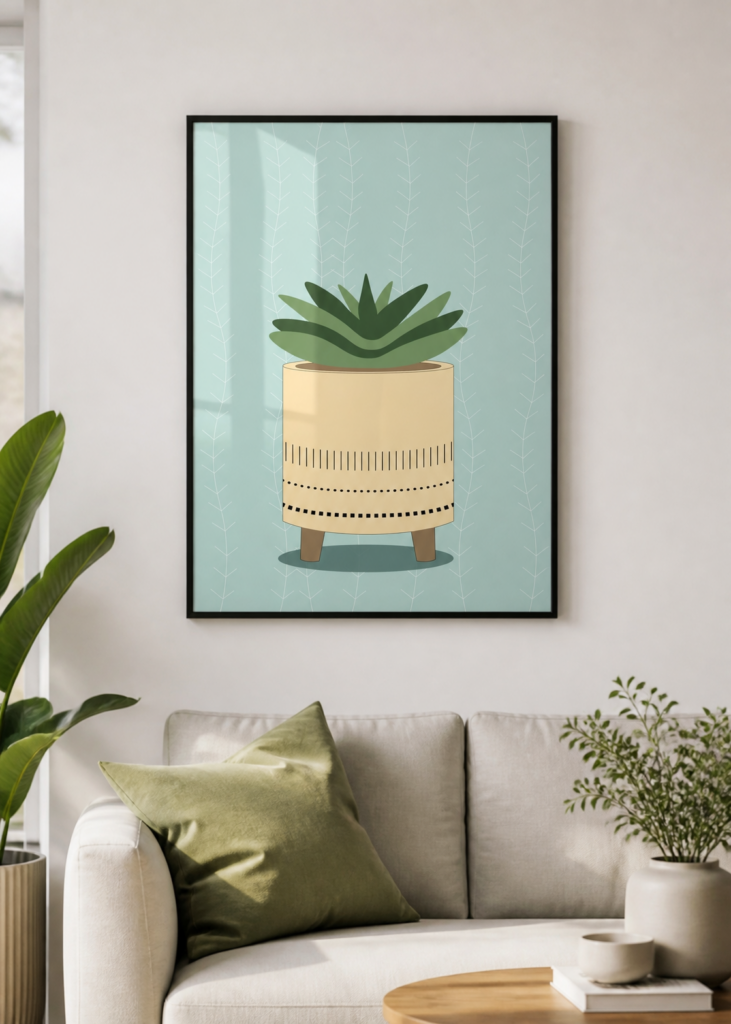 Succulent Plant Mid-Century Pot Minimalist Botanical Wall Art Poster