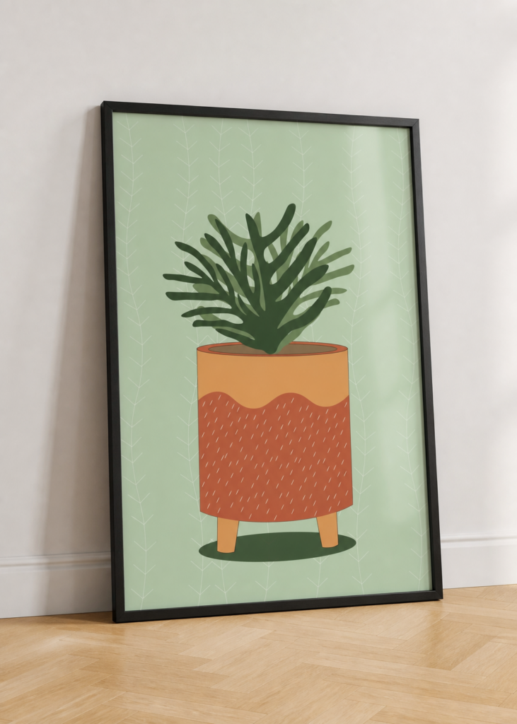 Boho Botanical Plant Poster | Mid-Century Modern Succulent Art Print | Terracotta Pot Wall Decor