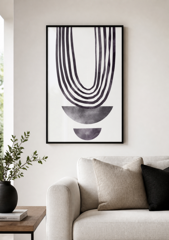 Abstract Watercolor Arch and Half Moon Wall Art Print - Minimalist Black Geometric Poster