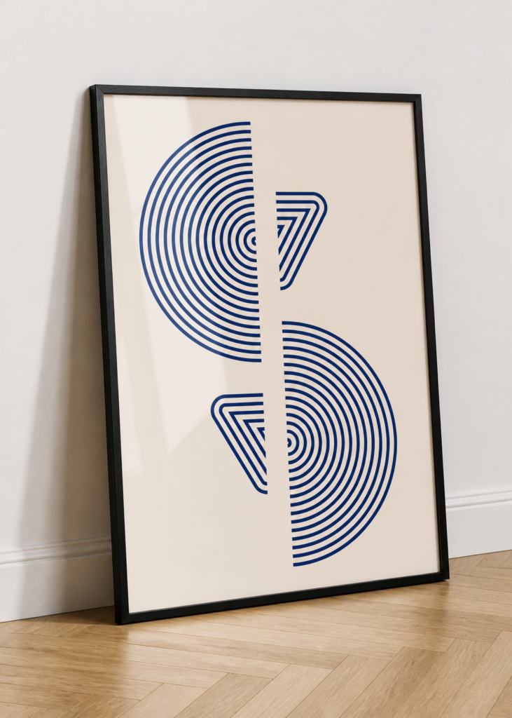 Navy Blue Geometric Abstract Wall Art Print - Minimalist Line Art Poster