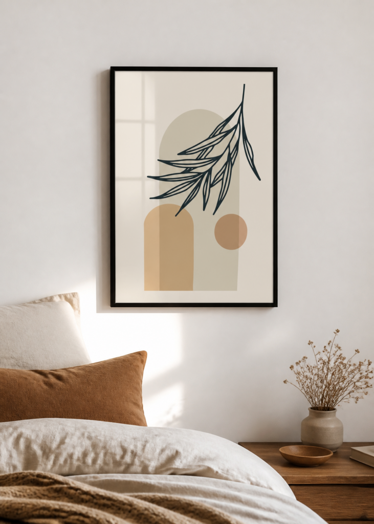 Boho Botanical Line Art Print | Minimalist Leaf Geometric Wall Art | Earth Tones Poster