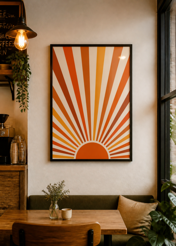 Retro Boho Sunburst Wall Art Poster | Vintage 70s Sun Print | Burnt Orange Terracotta Decor