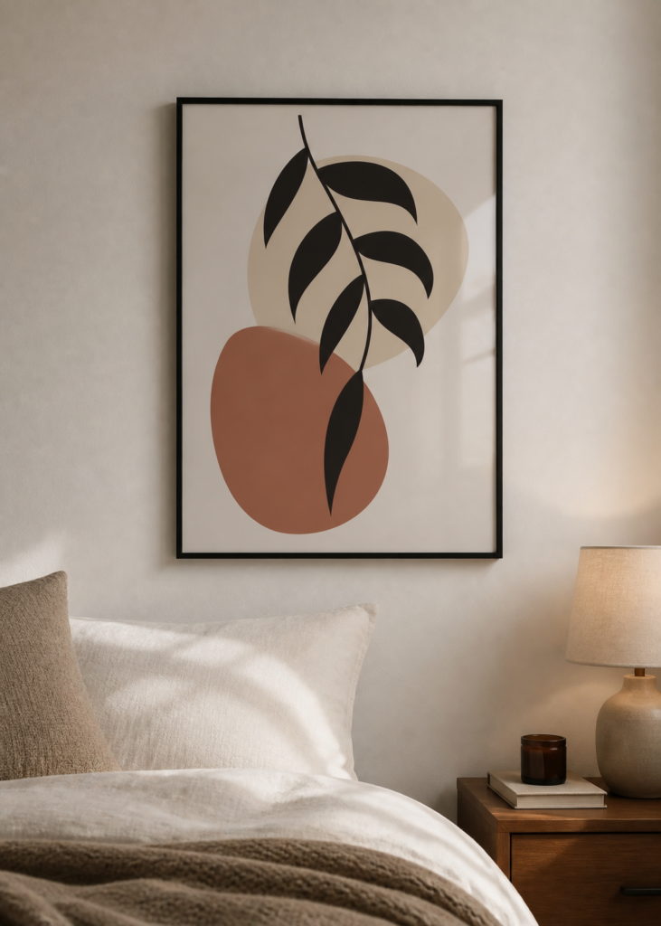 Minimalist Boho Botanical Wall Art Print | Abstract Leaf Terracotta Beige Poster 50x70cm