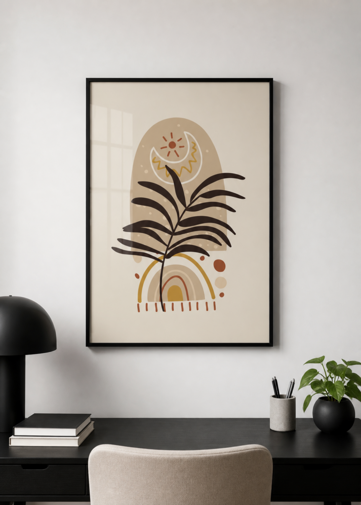 Boho Celestial Palm Leaf Wall Art Print | Earthy Minimalist Poster | Moon Sun Tropical Decor 50x70cm