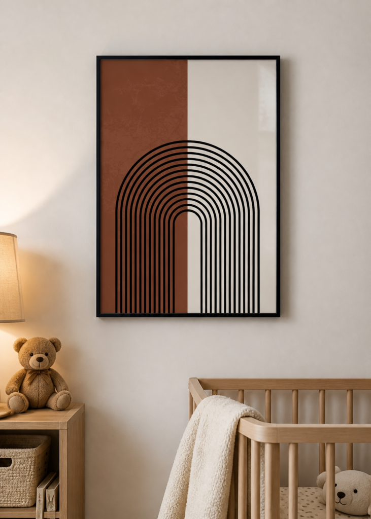 Mid Century Modern Arch Print | Terracotta Cream Geometric Wall Art | Boho Abstract Poster 50x70