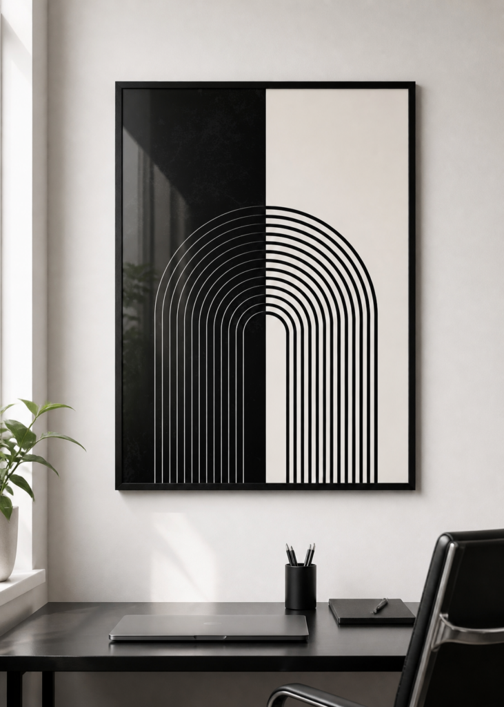 Mid-Century Modern Arch Print | Black Cream Geometric Wall Art | Minimalist Bauhaus Poster 50x70cm