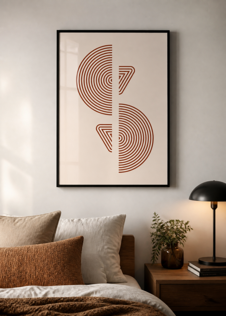 Mid-Century Modern Geometric Abstract Wall Art Print - Terracotta Concentric Lines Poster