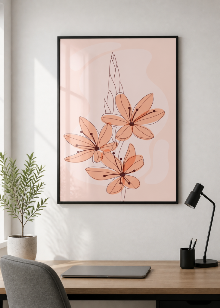 Minimalist Botanical Flower Print | Boho Peach Floral Wall Art Poster 50x70cm