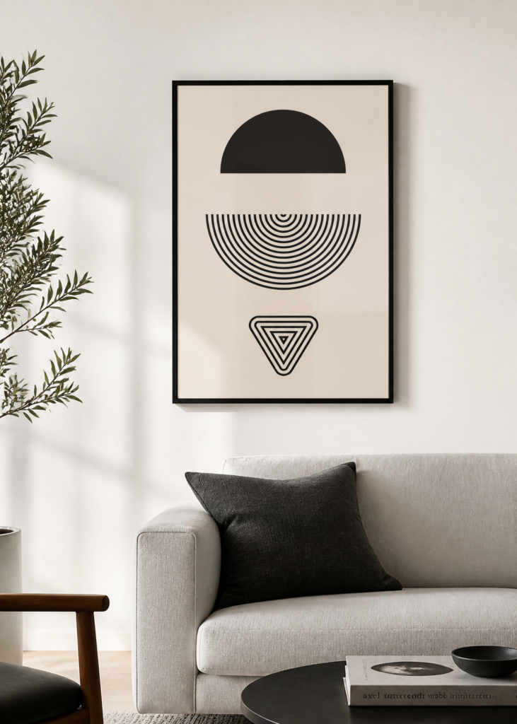 Minimalist Geometric Bauhaus Poster | Black Cream Abstract Shapes Wall Art Print 50x70cm