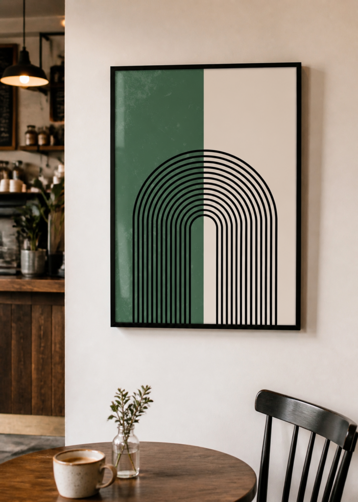 Mid-Century Modern Arch Poster | Green Cream Geometric Wall Art Print 50x70
