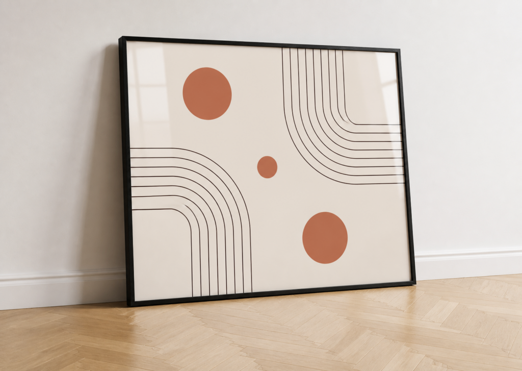 Mid Century Modern Geometric Wall Art Print | Terracotta Boho Abstract Poster 50x70cm