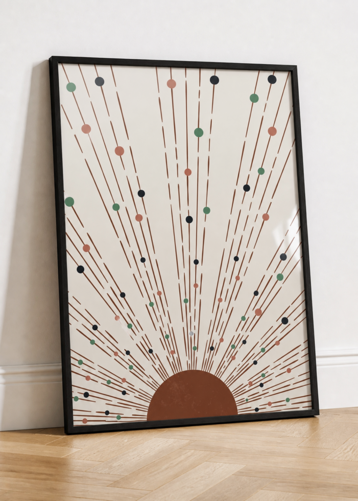 Boho Sun Rays Minimalist Wall Art Poster – Mid-Century Modern Abstract Print