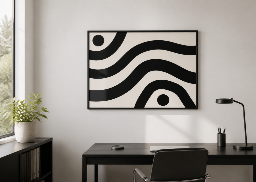 Black and White Abstract Wave Poster – Minimalist Boho Wall Art Print 50x70cm