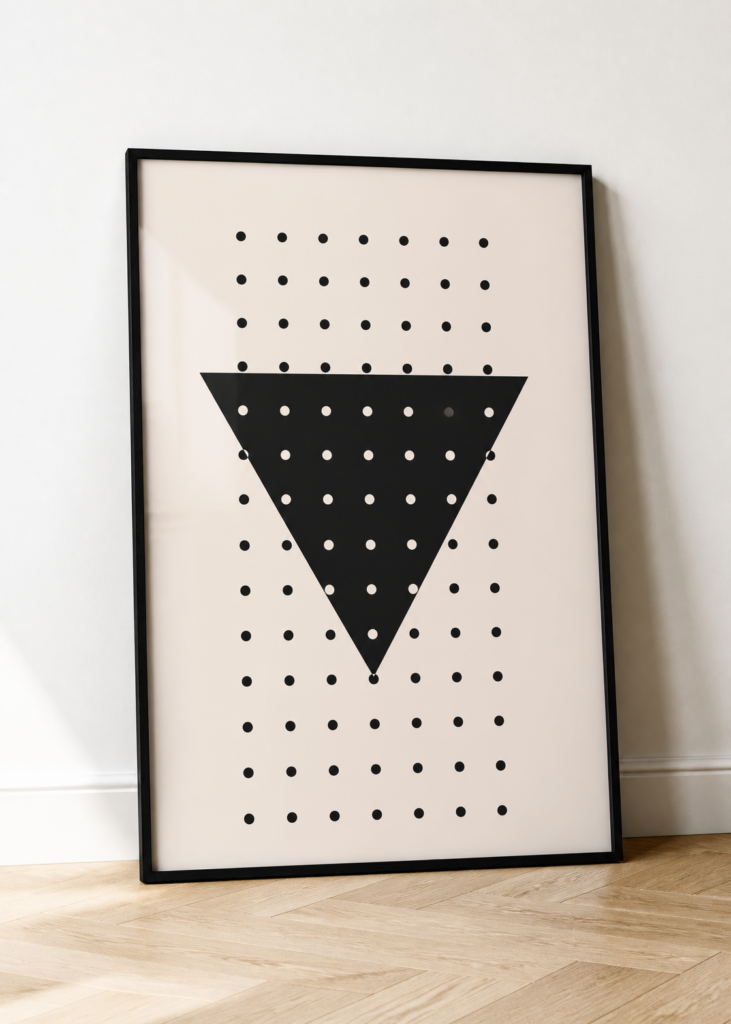 Minimalist Inverted Triangle Dot Grid Geometric Wall Art Poster – Black & Cream
