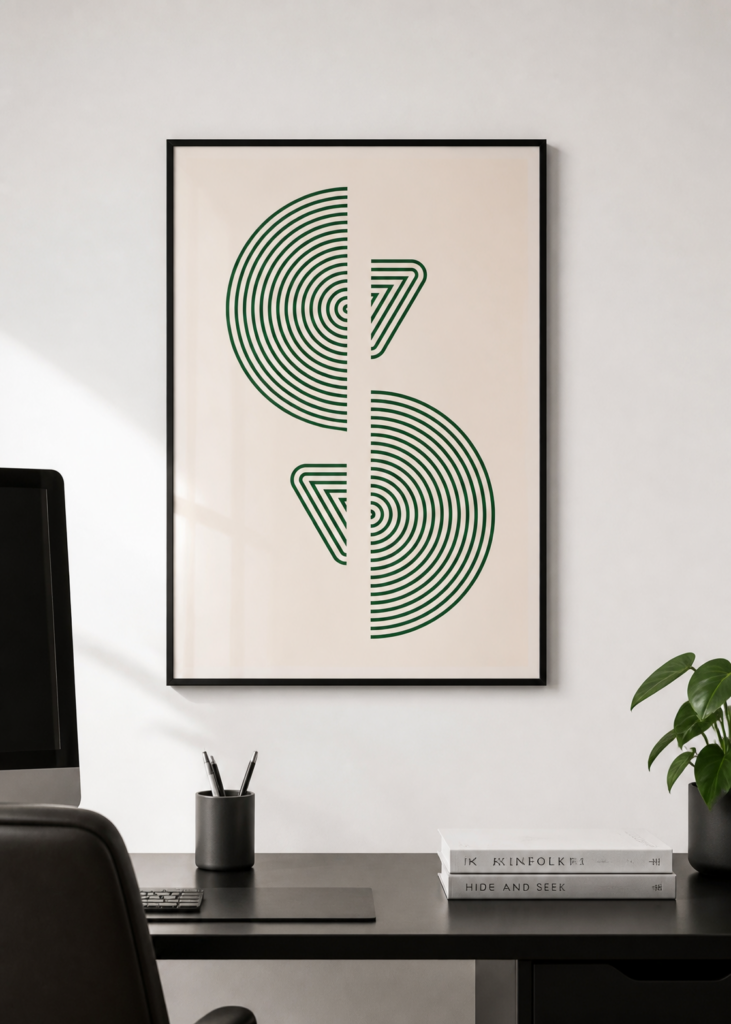 Dollar Sign Concentric Lines Minimalist Art Print | Green Geometric Money Wall Poster