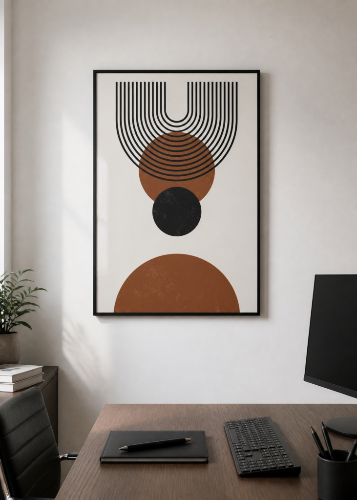 Mid-Century Modern Geometric Art Print | Terracotta Black Circles Boho Wall Decor 50x70cm