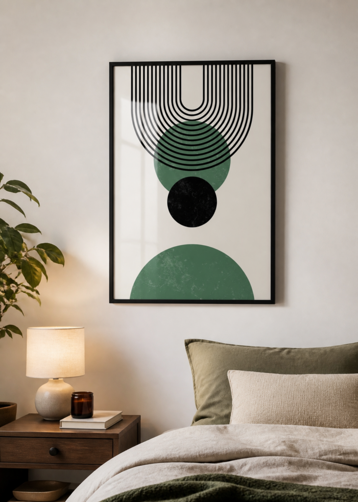 Mid-Century Modern Geometric Poster | Green Black Abstract Bauhaus Wall Art Print 50x70