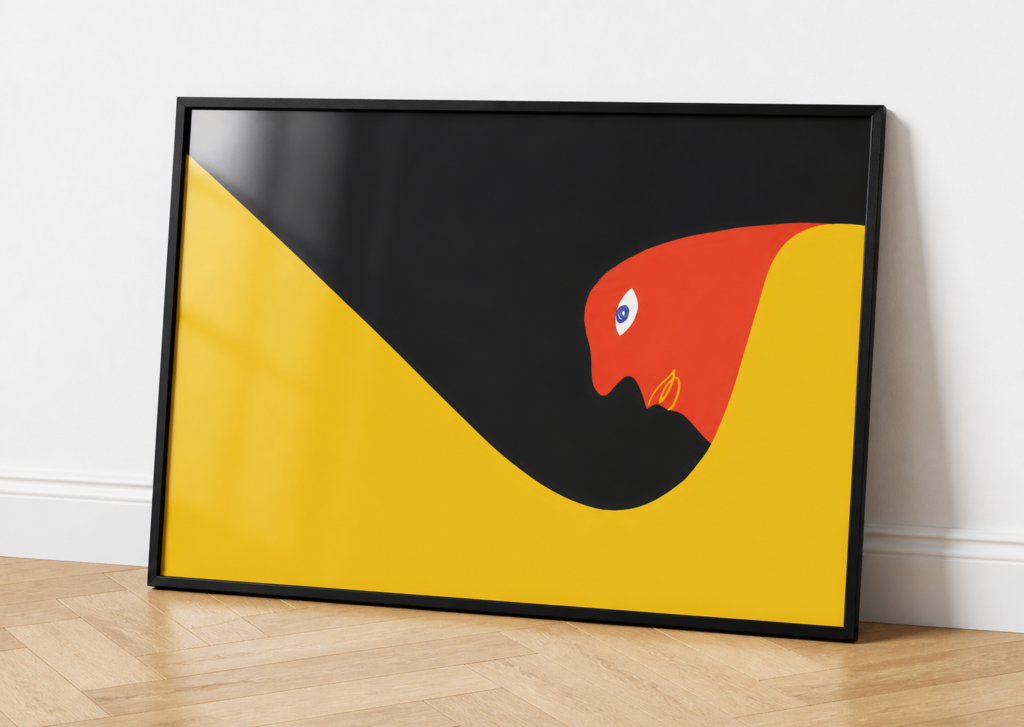 Minimalist Toucan Bird Poster – Bold Flat Design Wall Art Print in Black Yellow Red