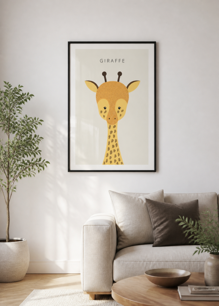 Giraffe Nursery Poster | Cute Safari Animal Print for Kids Room | Scandinavian Minimalist Wall Art