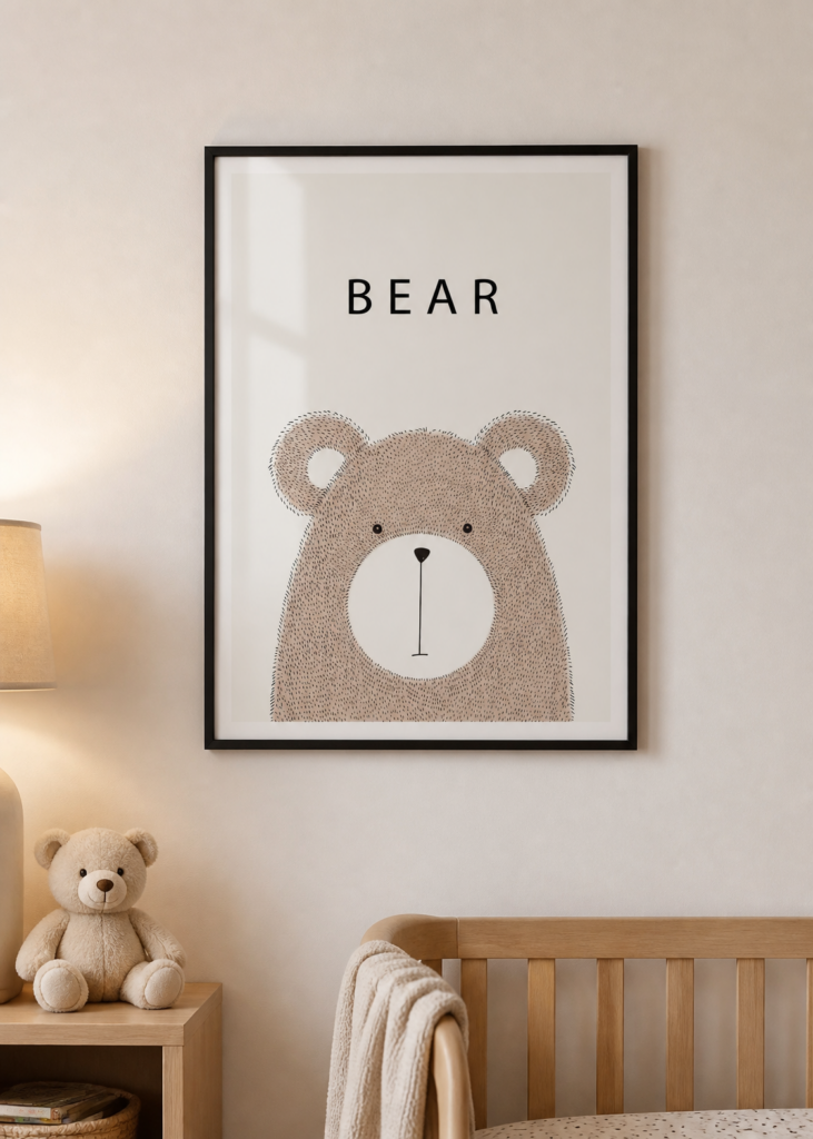 Bear Nursery Wall Art Print - Minimalist Scandinavian Kids Room Poster