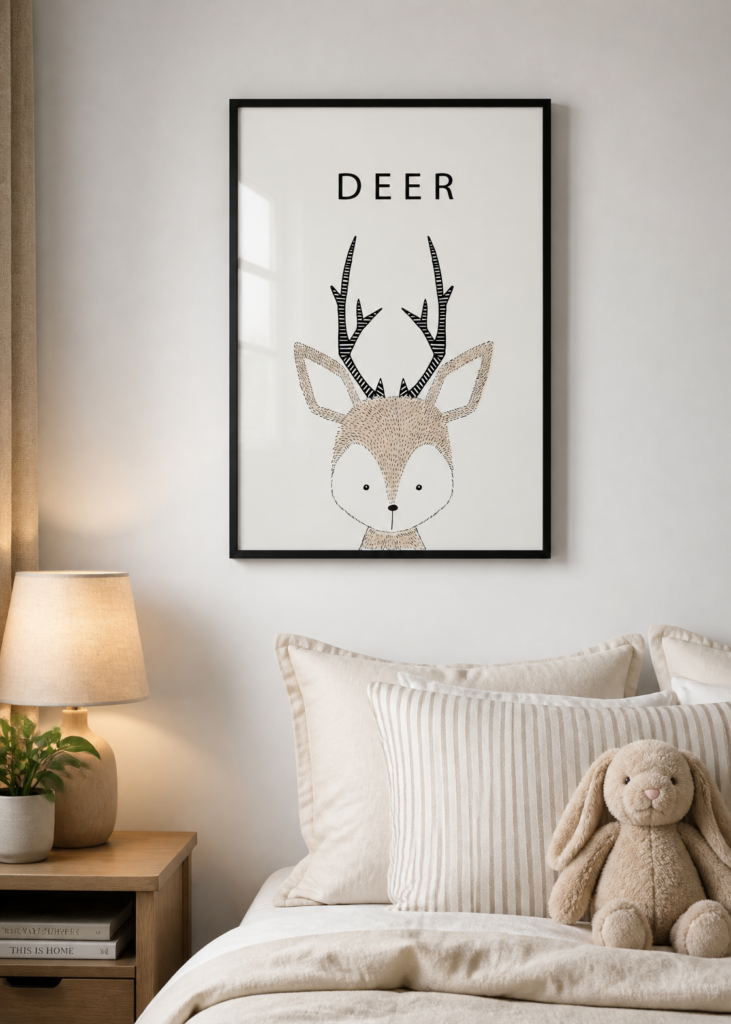 Deer Nursery Wall Art Poster | Scandinavian Minimalist Kids Room Decor Print 50x70cm