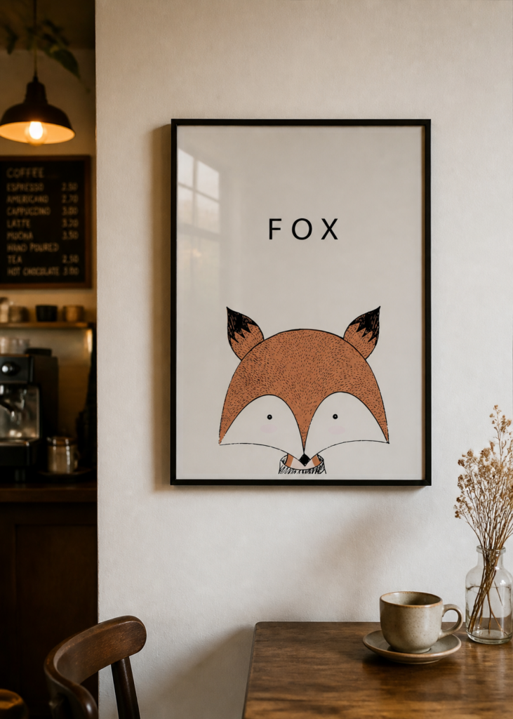 Cute Fox Nursery Poster – Minimalist Scandinavian Kids Wall Art Print 50x70cm