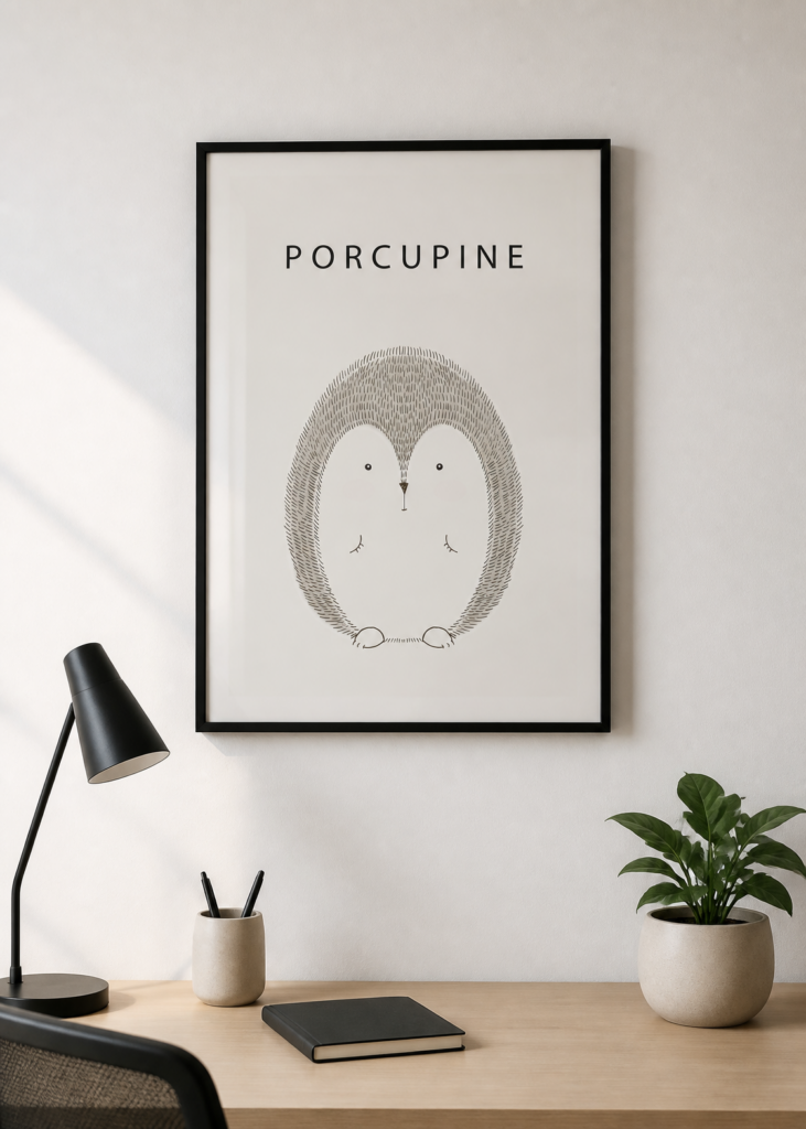 Porcupine Minimalist Animal Poster | Scandinavian Nursery Wall Art Print 50x70cm