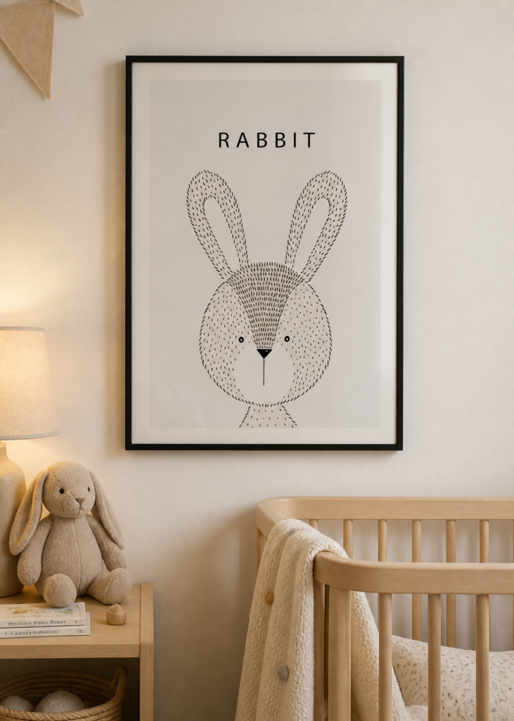 Rabbit Nursery Poster | Scandinavian Minimalist Animal Print | Kids Room Wall Art 50x70cm
