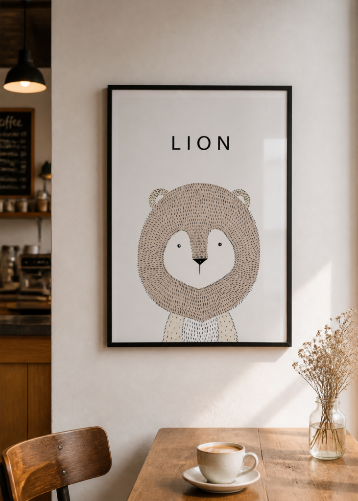Lion Nursery Wall Art Print - Minimalist Scandinavian Animal Poster for Kids Room