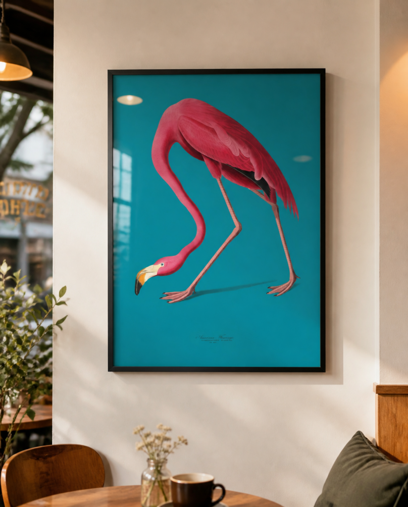 American Flamingo Vintage Illustration Art Print | Audubon-Style Bird Poster