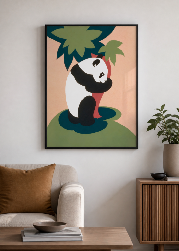 Minimalist Panda Hugging Tree Illustration Wall Art Print
