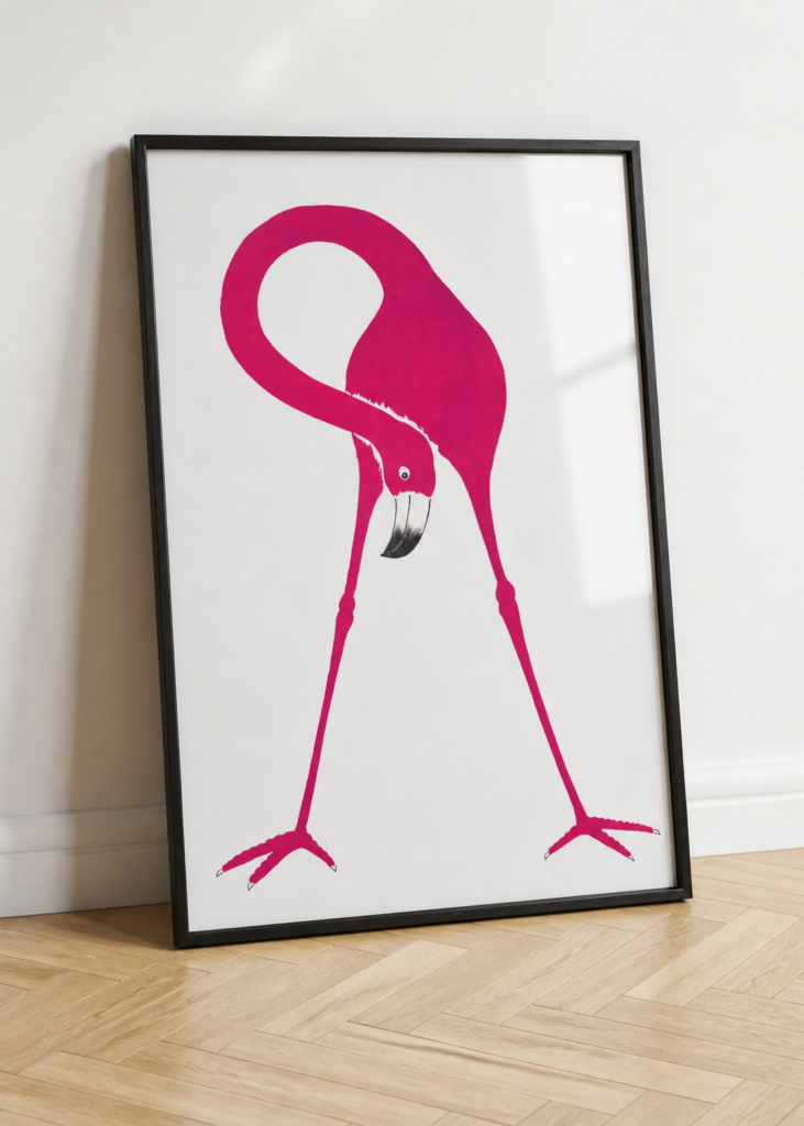 Pink Flamingo Minimalist Illustration Wall Art Print