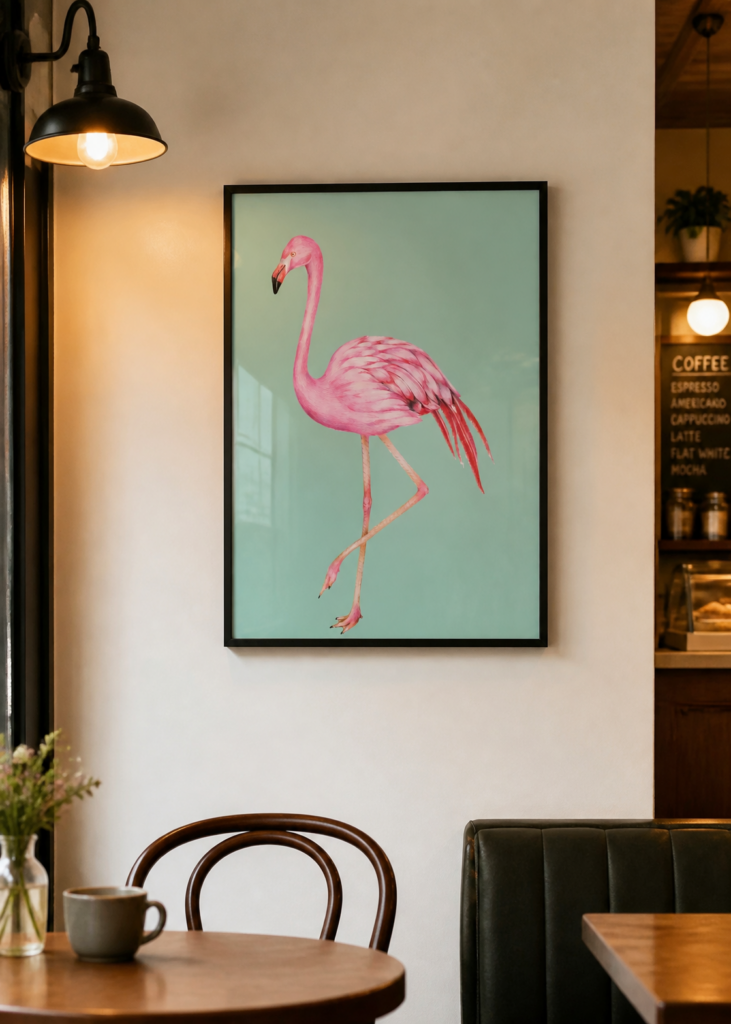 Pink Flamingo Watercolor Art Print | Tropical Bird Poster | Mint Green Wall Decor 50x70cm
