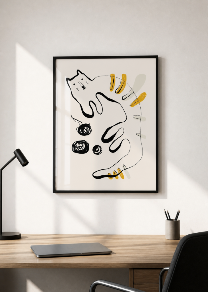 Minimalist Cat Line Art Poster | Boho Cat Wall Art Print 50x70cm