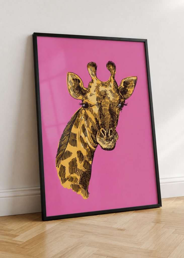Pink Giraffe Pop Art Wall Poster - Bold Animal Illustration Print