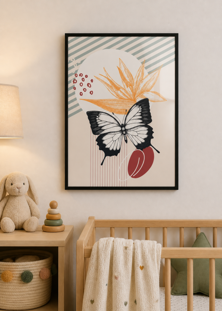 Butterfly Botanical Collage Art Print - Modern Abstract Wall Art Poster