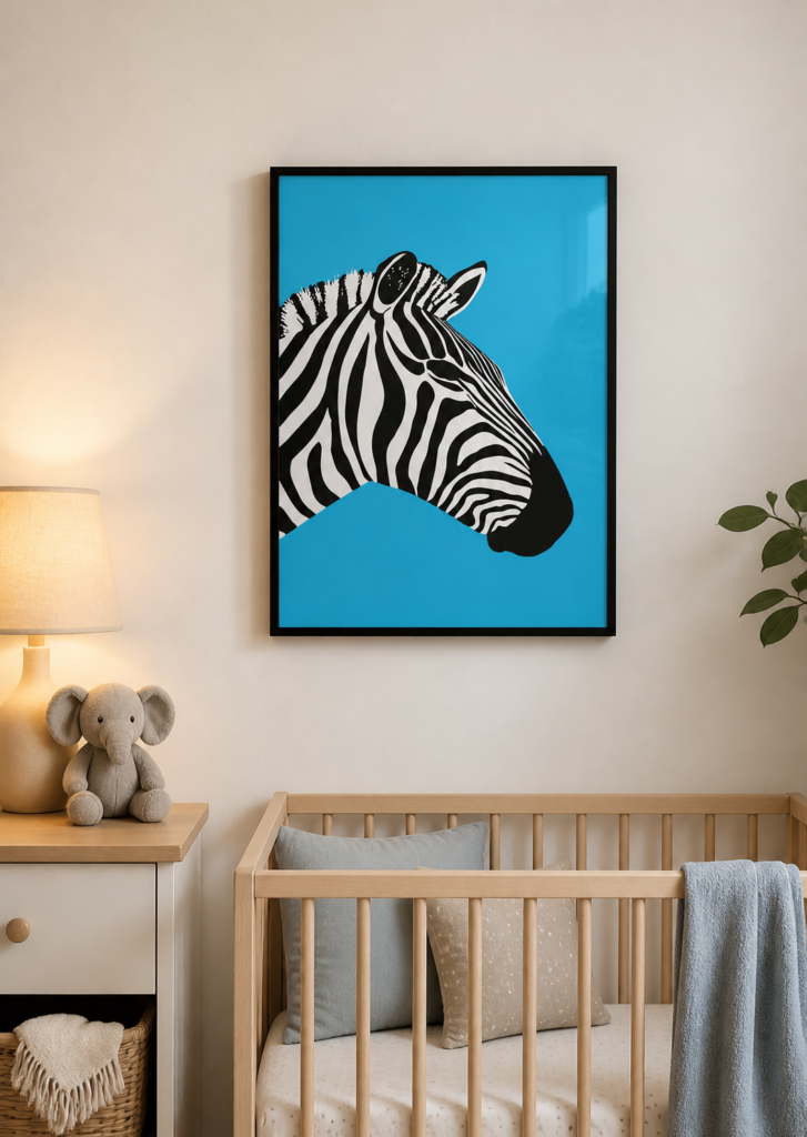 Zebra Pop Art Poster – Bold Black White Cyan Wall Art Print 50x70cm