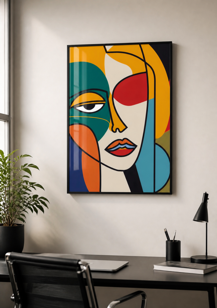 Abstract Cubist Woman Face Wall Art Print - Bold Colorful Pop Art Portrait Poster