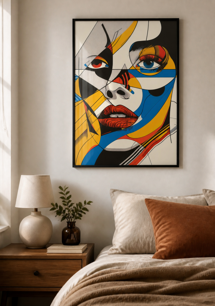 Abstract Cubist Woman Face Wall Art Poster | Bold Geometric Pop Art Portrait Print