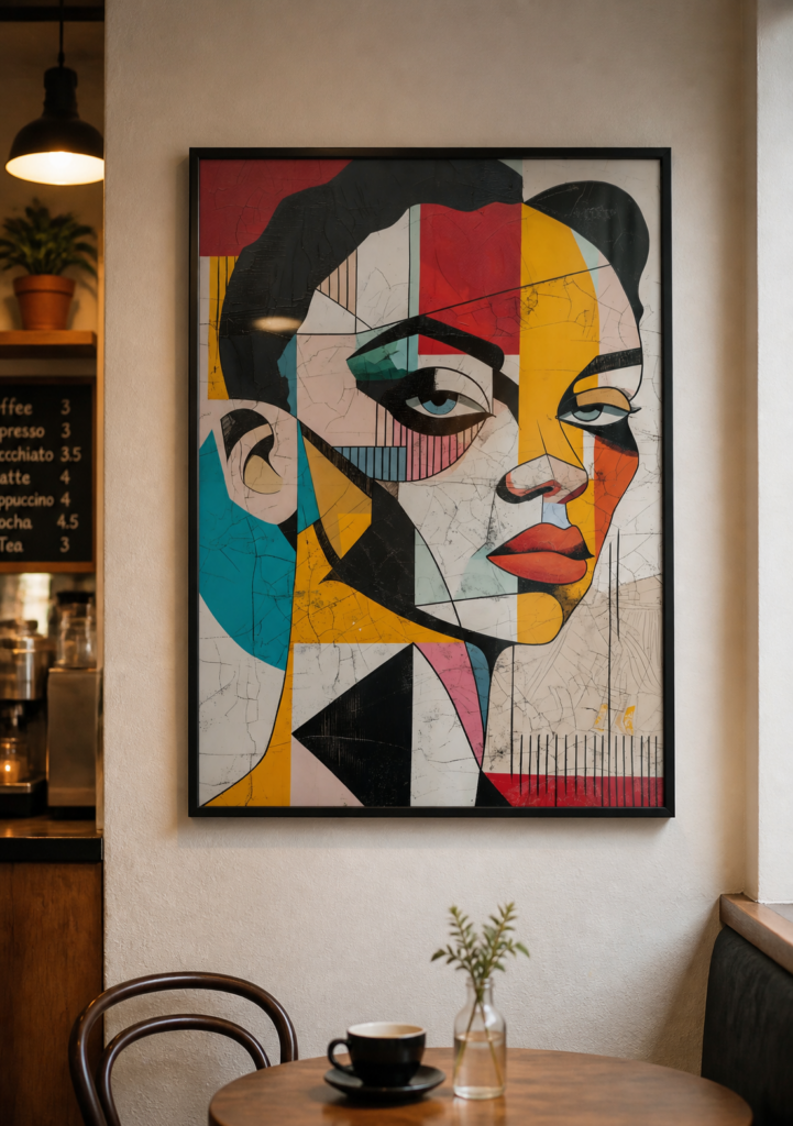 Abstract Cubist Woman Portrait Wall Art Print - Geometric Pop Art Face Poster